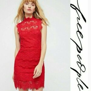 Free People Flora Embroidered Red Lace Midi Dress - Whimsigoth